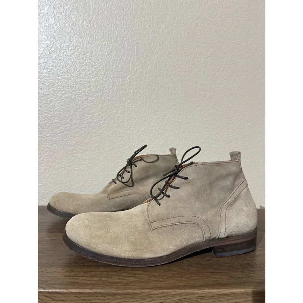 Florentini + Baker Men's Suede Chukka Boots in Beige Suede with Dark Laces
